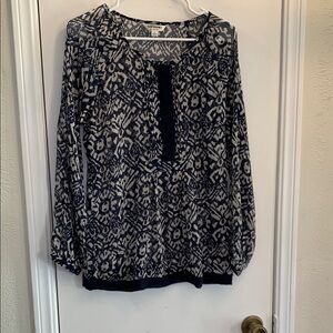 Navy and White Buttoned Blouse with Peter Pan Collar